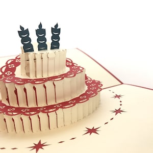 Bolo de 3 velas Pop Up Kirigiami Cartões 3D feitos à mão uniqe Aniversário, casamento, chá de bebê, aniversário, dia dos pais, dia das mães, sazonal