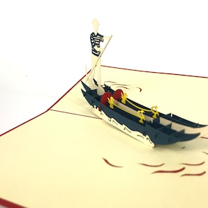 Venice Gondole Pop Up Kirigiami 3D Cards Ręcznie robione unikatowe Urodziny, Ślub, Baby shower, rocznica, Dzień Ojca, Dzień Matki, pora roku