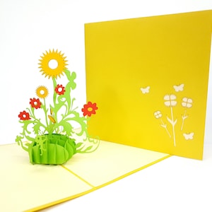 Zonnebloem bloeiende bloemen pop-up Kirigiami 3D-kaarten handgemaakte verjaardag, bruiloft, babyshower, verjaardag, vaderdag, moederdag,