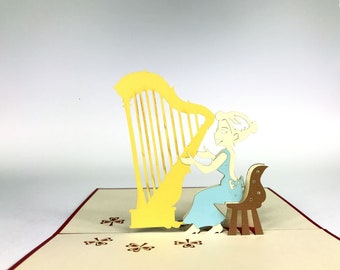 Harp Pop Up Kirigiami 3D Cards Handmade uniqe  Birthday, Wedding, Baby shower, anniversary, father's day, mother's day, seasonal