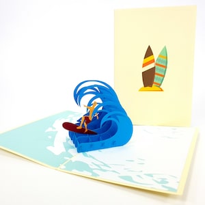 Surfer Pop Up Kirigiami 3D Cards fatto a mano uniqe Compleanno, Matrimonio, Baby doccia, anniversario, festa del padre, festa della mamma, stagionale