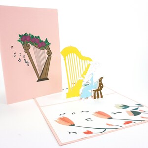 Harp Pop Up Kirigiami 3D-kaarten Handgemaakte uniqe verjaardag, bruiloft, baby shower, verjaardag, vaderdag, moederdag, seizoensgebonden