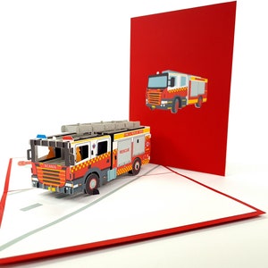 Fire Engine Pop Up Kirigiami 3D Cards Handgemaakte uniqe verjaardag, bruiloft, baby shower, verjaardag, vaderdag, moederdag, seizoensgebonden