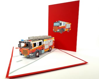 Fire Engine Pop Up Kirigiami 3D Cards Handmade uniqe  Birthday, Wedding, Baby shower, anniversary, father's day, mother's day, seasonal