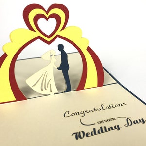 Sur votre mariage jour arc en ciel arc Pop Up Kirigiami 3D uniqe fait à la main les cartes d’anniversaire, mariage, Baby shower, anniversaire, fête des pères,