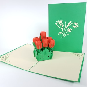 Tulip Vaas bloemen Pop Up Kirigiami 3D kaarten handgemaakte verjaardag, bruiloft, Baby shower, verjaardag, Vaderdag, Moederdag, seizoensgebonden