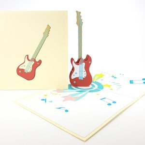 Red Guitar Pop Up Kirigiami 3D-kaarten Handgemaakte uniqe verjaardag, bruiloft, baby douche, verjaardag, vaderdag, moederdag, seizoensgebonden