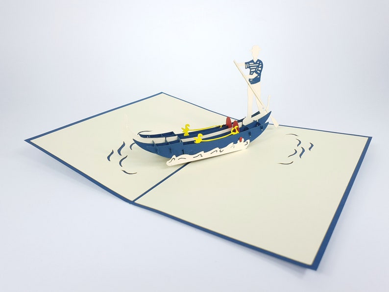 Marine Venedig Gondole Pop Up Kirigiami 3D Karten Handgemachtes uniqe Geburtstag, Hochzeit, Babyparty, Jahrestag, Vatertag, Muttertag Bild 3
