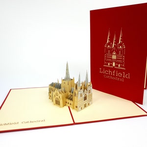 Cattedrale di Lichfield Pop Up Kirigiami 3D Cards Handmade uniqe Compleanno, Matrimonio, Baby shower, anniversario, festa del papà, festa della mamma
