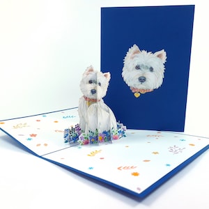 West highland white terrier Dog Pedegree Pop Up Kirigiami 3D Cards fatte a mano uniqe compleanno, anniversario, Festa del papà, Festa della mamma,