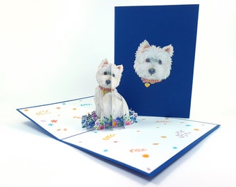 west highland white terrier Dog Pedegree Pop Up Kirigiami 3D Cards Handmade uniqe  Birthday, anniversary, father's day, mother's day,