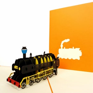Train orange pop up Kirigiami cartes 3D faites main uniqe anniversaire, mariage, baby shower, anniversaire, fête des pères,