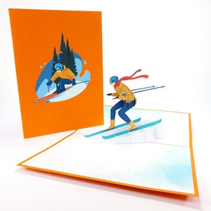 Sci Snowboard Sport invernale Pop Up Kirigiami 3D Carte fatto a mano uniqe Compleanno, Matrimonio, Baby doccia, anniversario, festa del padre, madre
