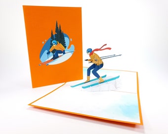 Ski Snowboard Winter sport Pop Up Kirigiami 3D Cards Handmade uniqe  Birthday, Wedding, Baby shower, anniversary, father's day, mother's