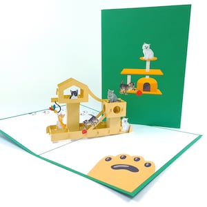 Kat plaing wol Pop Up Kirigiami 3D-kaarten Handgemaakte uniqe verjaardag, bruiloft, babyshower, jubileum, vaderdag, moederdag, seizoensgebonden