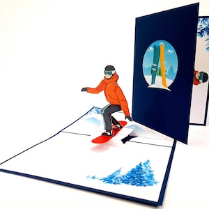 Ski Snowboard Wintersport Pop Up Kirigiami 3D-kaarten Handgemaakte uniqe Verjaardag, Bruiloft, Babyshower, verjaardag, vaderdag, moederdag