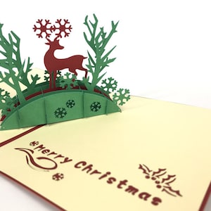 Forêt de rennes de Noël Père Noël Pop Up Kirigiami Cartes 3D faites à la main uniqe Anniversaire, Mariage, Baby shower, anniversaire, fête des pères,