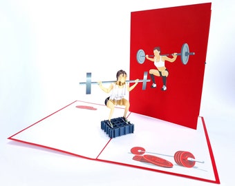 Crossfit Lifting Gym sport Pop Up Kirigiami 3D Cards Handmade uniqe Anniversaire, Mariage, Baby shower, anniversaire, fête des pères, fête des mères