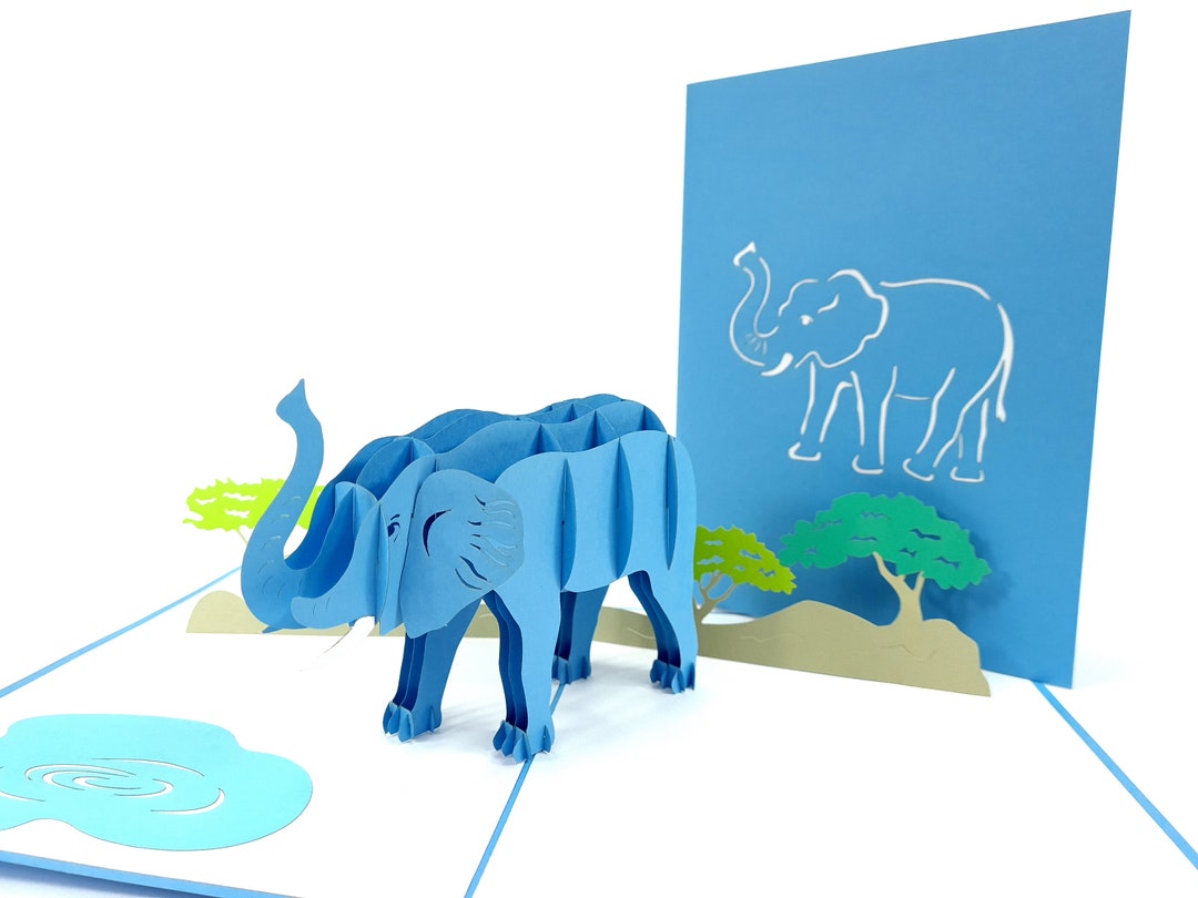 Elephant Pop up Kirigiami 3D Cards Handmade Uniqe Birthday, Wedding