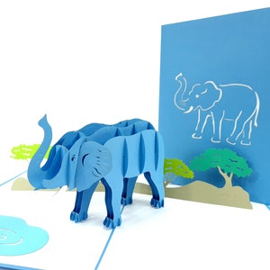 Karty 3D z motywem słonia Pop Up Kirigiami, ręcznie robione, wyjątkowe, na urodziny, wesele, baby shower, rocznicę, dzień ojca, dzień matki, sezonowe