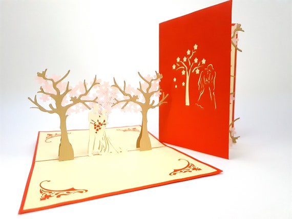Pop-Up Karte 3D Kirschblüte – Romantische Grußkarte Für Hochzeit, Jahrestag & Valentinstag