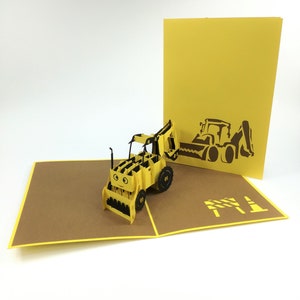 Bulldozer Pop Up Kirigiami 3D kaarten handgemaakte uniqe verjaardag, bruiloft, Baby shower, verjaardag, Vaderdag, Moederdag