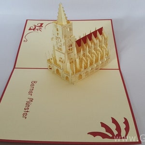 Berner Münster Pop Up Kirigiami 3D-kaarten Handgemaakte unieke verjaardag, bruiloft, babyshower, jubileum, vaderdag, moederdag