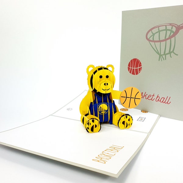 Basketball Bear Pop Up Kirigiami 3D Cards Handmade uniqe Anniversaire, Mariage, Baby shower, anniversaire, fête des pères, fête des mères, saisonnier