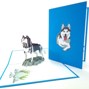 Husky Dog Pedegree Pop Up Kirigiami 3D Cards Handmade uniqe Compleanno, Matrimonio, Baby shower, anniversario, festa del papà, festa della mamma,