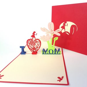 Adoro la mamma Pop Up Kirigiami 3D Cards Handmade uniqe Compleanno, Matrimonio, anniversario, festa del papà, festa della mamma