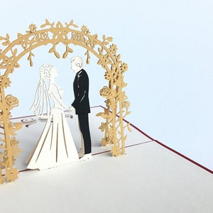 Ślubne Złote Łuki Pop Up Kirigiami 3D Karty Ręcznie robione unikatowe Urodziny, Ślub, Baby Shower, rocznica, Dzień Ojca,