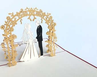 Wedding Gold Arch Pop Up Kirigiami 3D Cards Uniche fatte a mano Compleanno, Matrimonio, Baby shower, anniversario, festa del papà,
