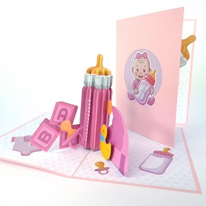 Baby Meisje gefeliciteerd Gefeliciteerd Pop Up Kirigiami 3D-kaarten Handgemaakte uniqe Verjaardag, Bruiloft, Baby douche, verjaardag, pasgeborene