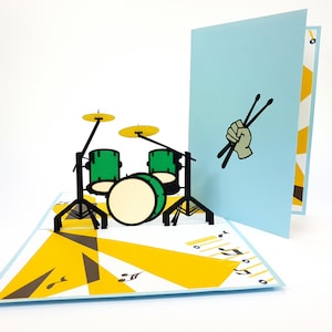 Drums Muziek Pop-up Kirigiami 3D-kaarten Handgemaakte unieke verjaardag, bruiloft, babyshower, jubileum, vaderdag, Moederdag, seizoensgebonden