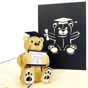 L’obtention du diplôme féliciter ours Pop Up Kirigiami 3D cartes fait main uniqe anniversaire, mariage, Baby shower, anniversaire, fête des pères