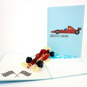 Formule 1 F1 Auto Pop Up Kirigiami 3D Kaarten Handgemaakte uniqe Verjaardag, Bruiloft, Babyshower, verjaardag, vaderdag, moederdag