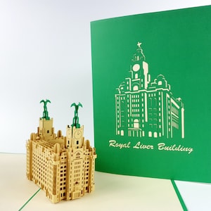 Liverpool lever gebouw Pop Up Kirigiami 3D kaarten handgemaakte uniqe verjaardag, bruiloft, Baby shower, verjaardag, Vaderdag, Moederdag