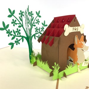Hond huis Brown versie Pop Up Kirigiami 3D kaarten handgemaakte uniqe verjaardag, bruiloft, Baby shower, verjaardag, Vaderdag, Moederdag,