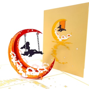 Coppia sulla Moon Card Pop Up Kirigiami 3D Carte fatte a mano uniqe Compleanno, Matrimonio, Bambino doccia, anniversario, festa del padre AMORE !!