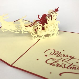 Natal Papai Noel Trenó Presente Pop Up Kirigiami 3D Cartões Feitos à mão uniqe Aniversário, Casamento, Chá de bebê, aniversário, dia dos pais,