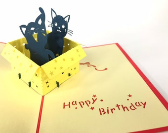 Cat in Box Pop Up Kirigiami 3D Cards Handmade uniqe  Birthday, Wedding, Baby shower, anniversary, father's day, mother's day, seasonal