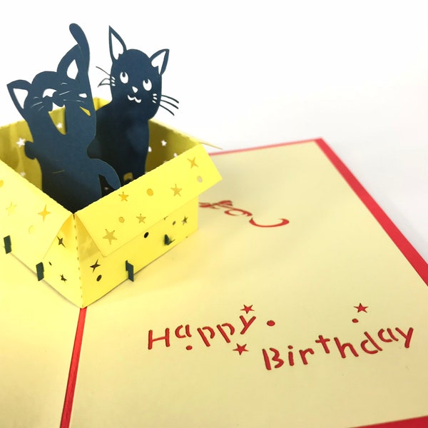Katze in der Box Pop Up Kirigiami 3D Karten handgemachte Uniqe Geburtstag, Hochzeit, Baby-Dusche, Jubiläum, Vatertag, Muttertag, saisonale