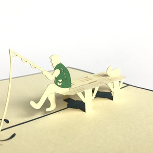 Rybak Pop Up Kirigiami 3D kart ręcznie uniqe urodziny, ślub, Baby shower, rocznica, dzień ojca, dzień matki, sezonowe