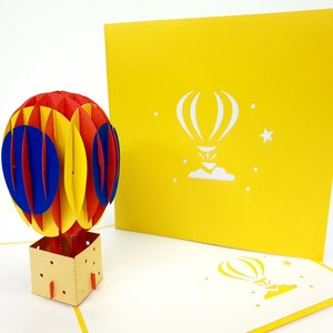 Gelbe Ballon Pop Up Kirigiami 3D Karten handgemachte Uniqe Geburtstag, Hochzeit, Baby-Dusche, Jubiläum, Vatertag, Muttertag,