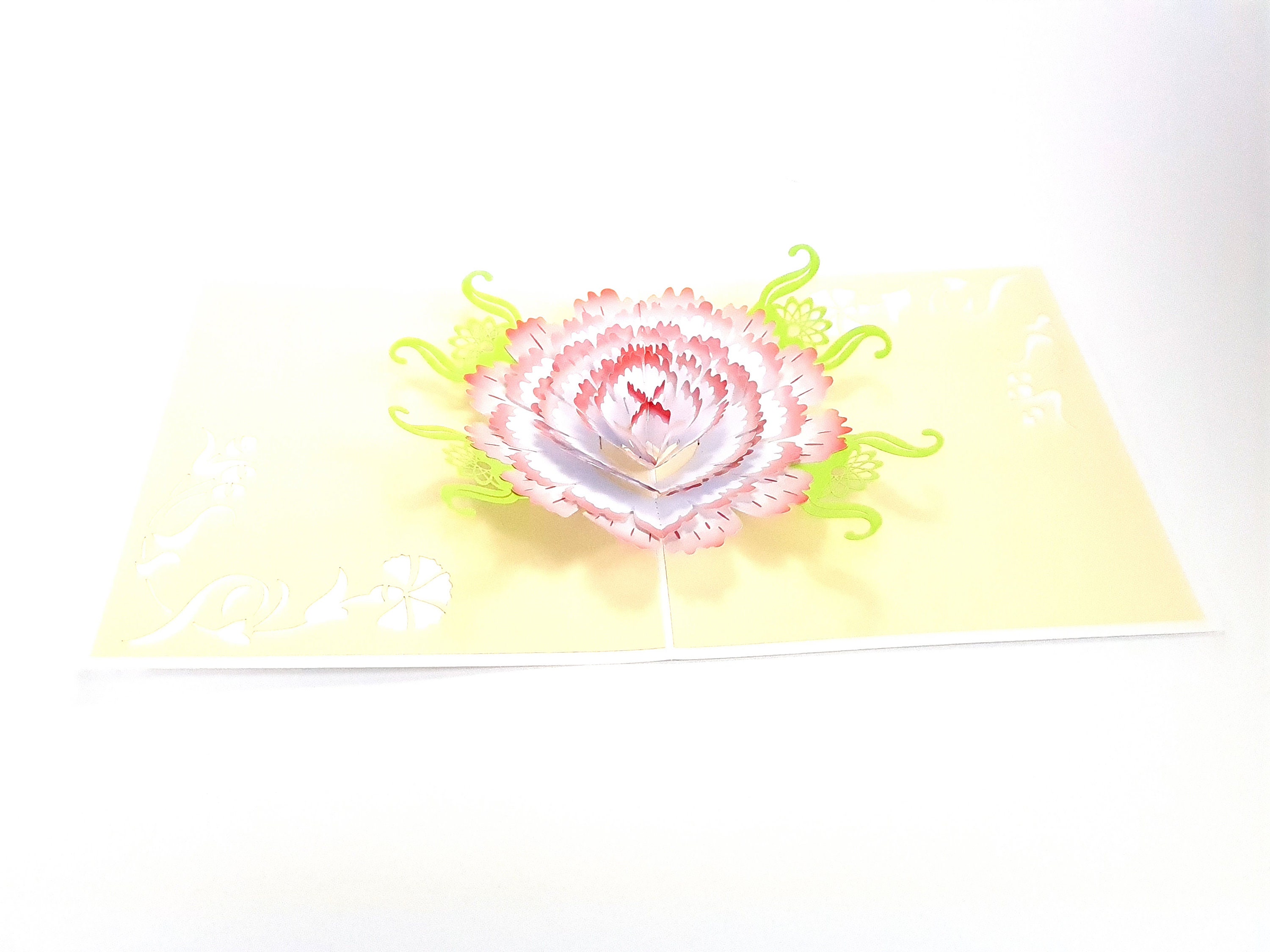 Carnation Flower Pop up Kirigiami 3D Cards Handmade Uniqe Etsy