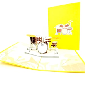 Drums Muziek Pop-up Kirigiami 3D-kaarten Handgemaakt uniek Verjaardag, bruiloft, babyshower, jubileum, vaderdag, moederdag, seizoensgebonden