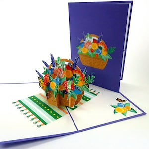 Mixed Flower Basket Pop Up Kirigiami 3D Cards Handgemaakte verjaardag, Bruiloft, Baby shower, verjaardag, vaderdag, moederdag, seizoensgebonden