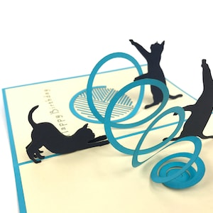 Chats qui jouent Pop Up Kirigiami 3D cartes fait main uniqe anniversaire, mariage, Baby shower, anniversaire, fête des pères, fête des mères, saisonnier