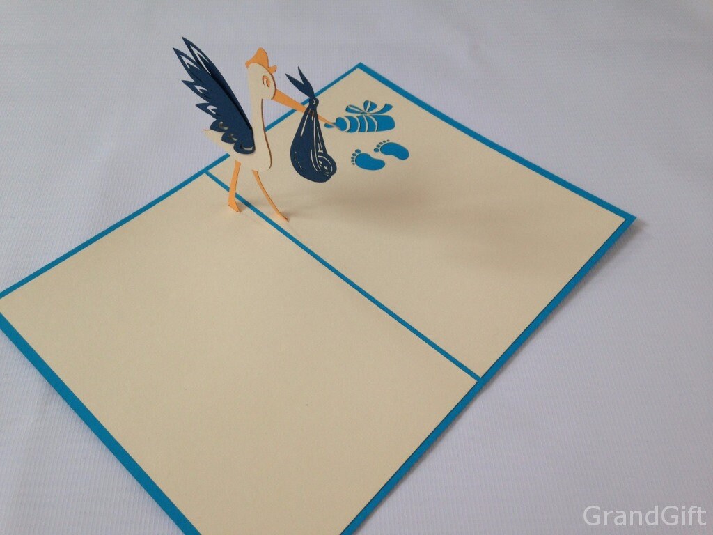 Baby Stork Congratulation Pop Up Kirigiami 3D Cards Handmade uniqe  Birthday, Wedding, Baby shower, anniversary, father's day, new born