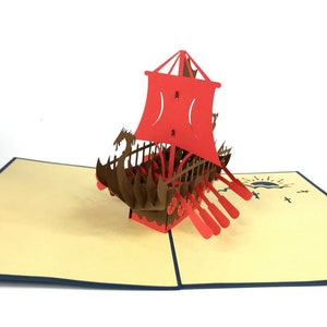 Viking Boat Pop Up Card Kirigiami 3D Cards Fatto a mano unico Compleanno, Matrimonio, Baby shower, anniversario, festa del papà, festa della mamma